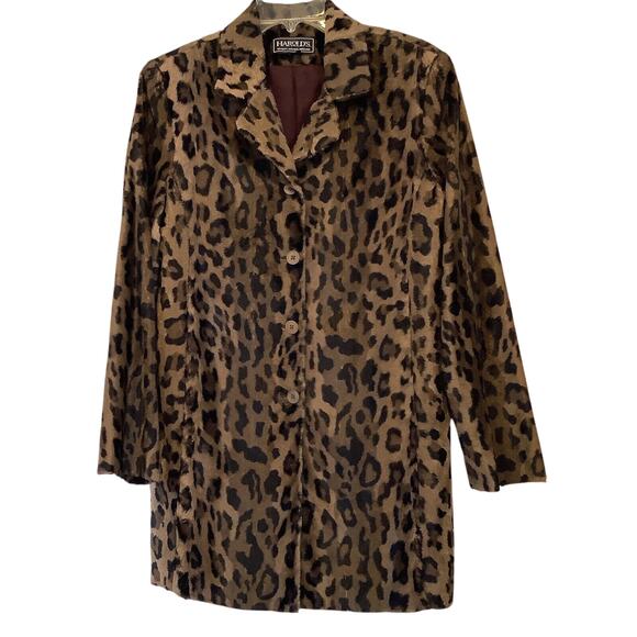 Vintage Harolds Faux Leopard Print Coat Size 6 Button Up Lined Brown USA EUC - Picture 5 of 12